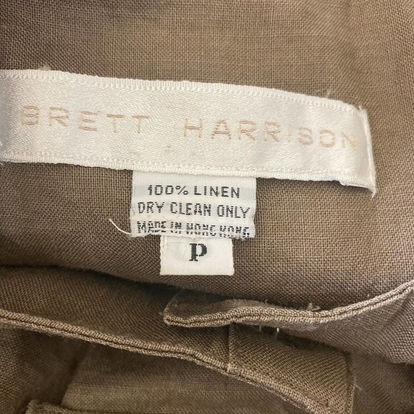 Brett Harrison Blouse Womens Small Linen Brown 3/4 Sleeve Button Front Safari - Picture 7 of 8